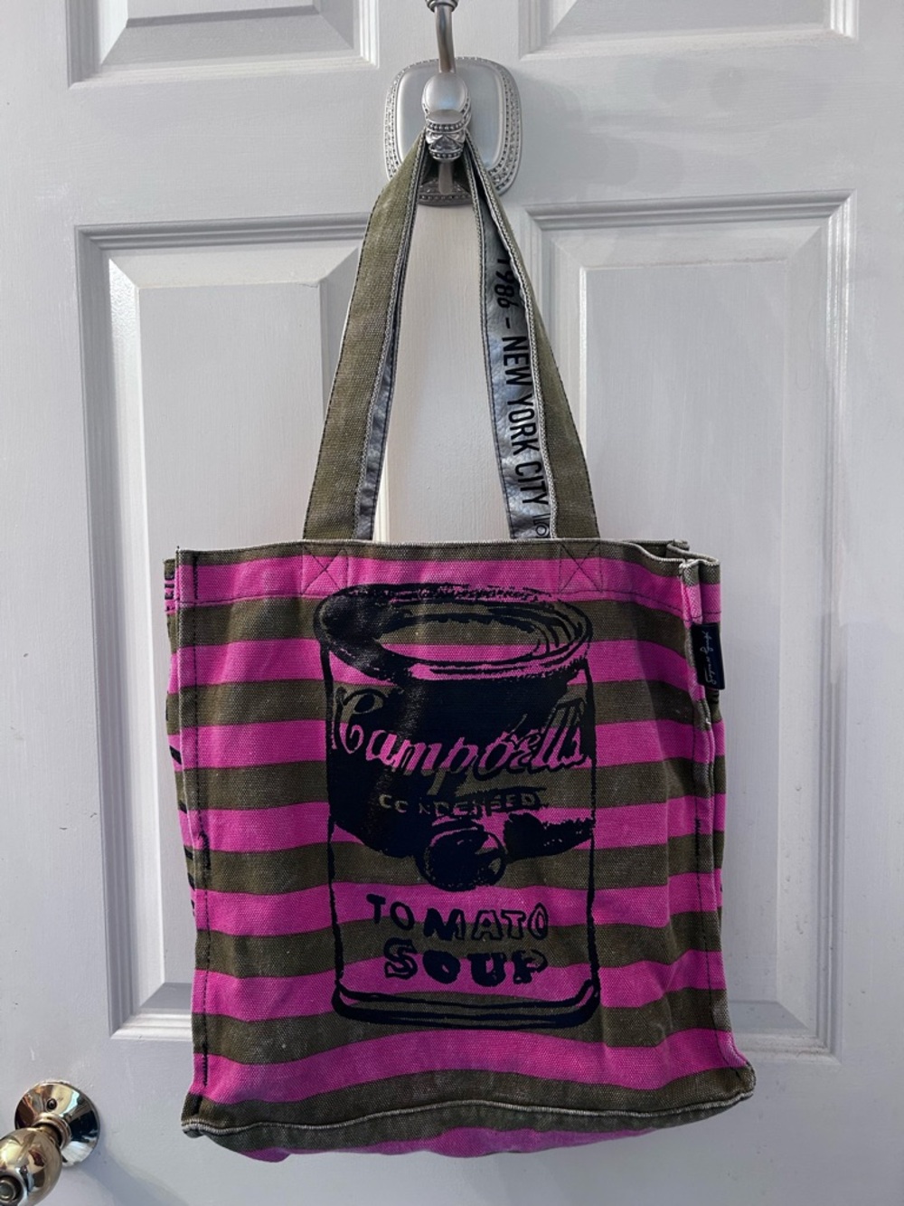 Inspired Pink & Olive Stripe Tote Bag